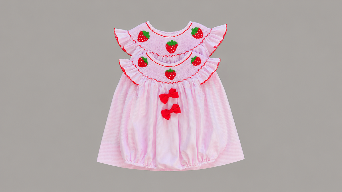 Strawberry Hand Smocked Bishop Romper