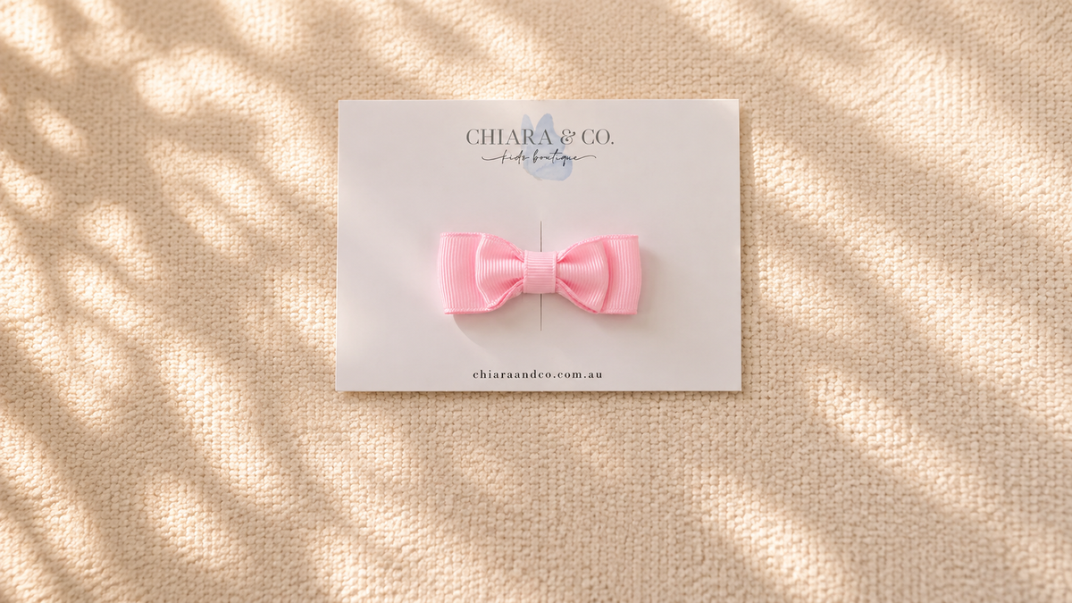 Light Pink Grosgrain Bow-Hair Clip (Medium)