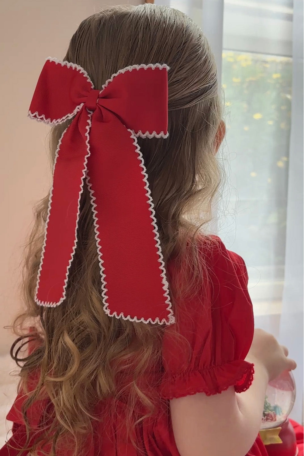Red Grosgrain Long Tail Bow - Hair Clip
