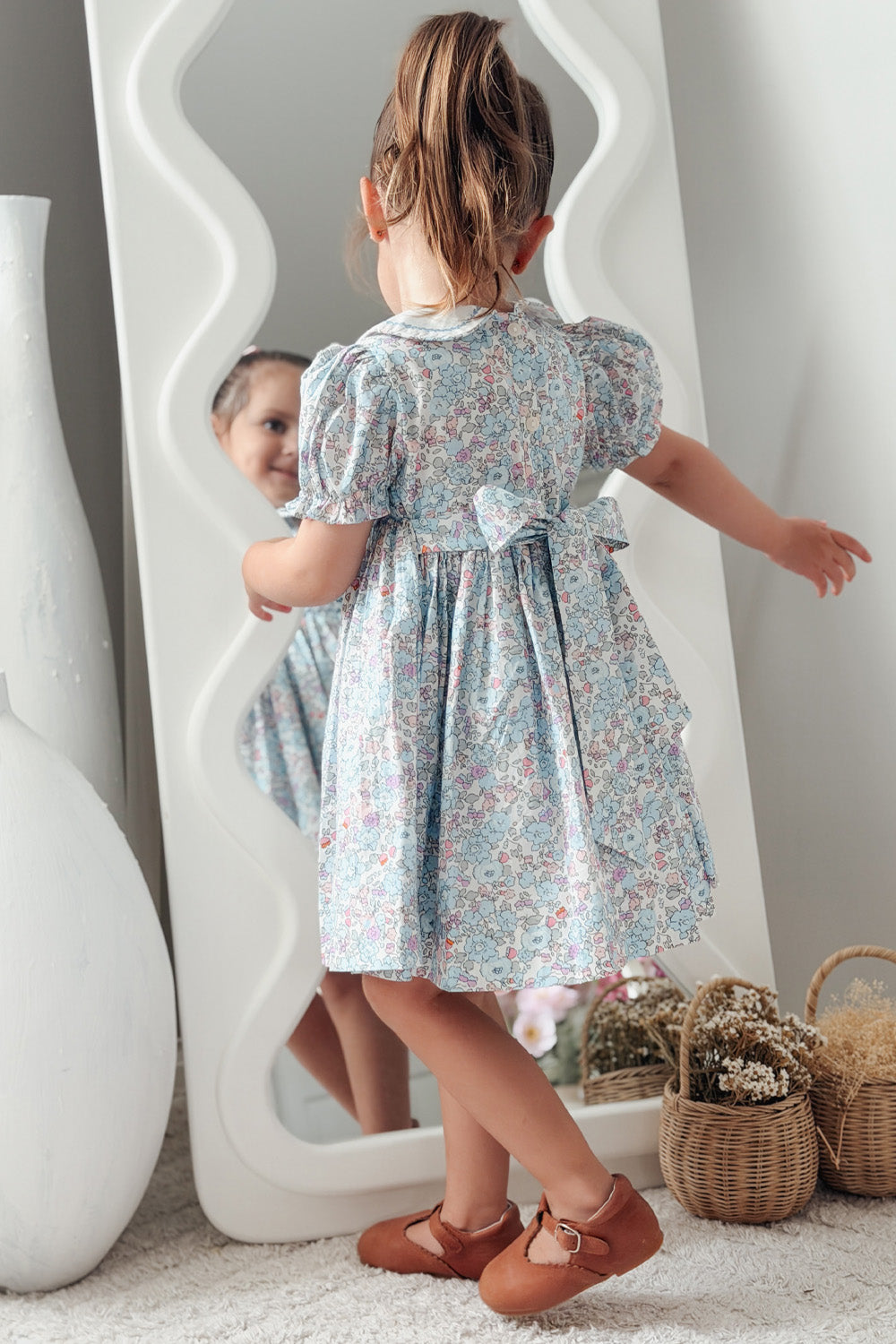 Azure Floral Hand Smocked Dress