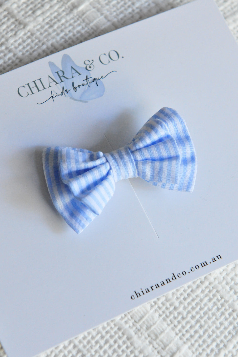 Light Blue Striped Bow-Hair Clip