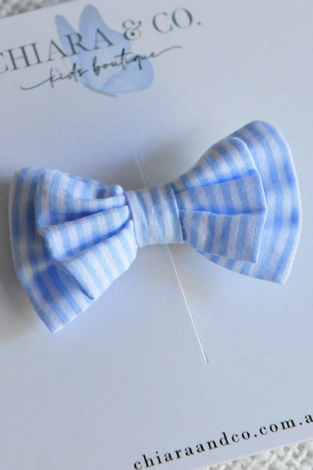 Light Blue Striped Bow-Hair Clip