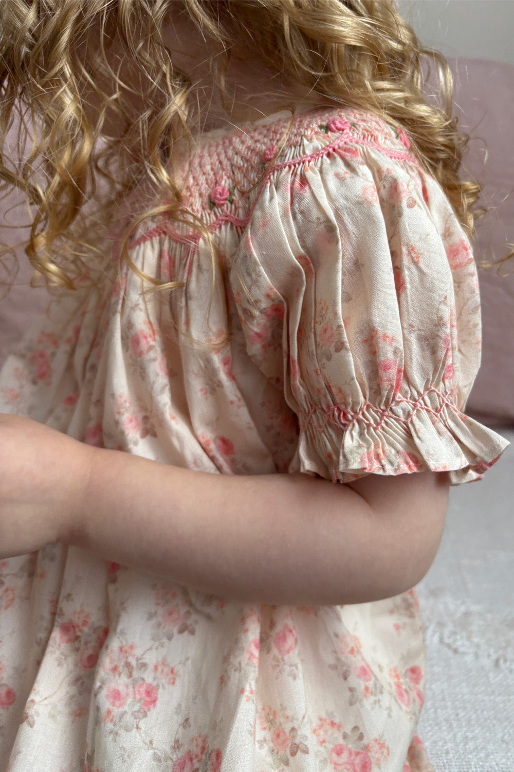 Peach Rose Hand Smocked Bishop Dress
