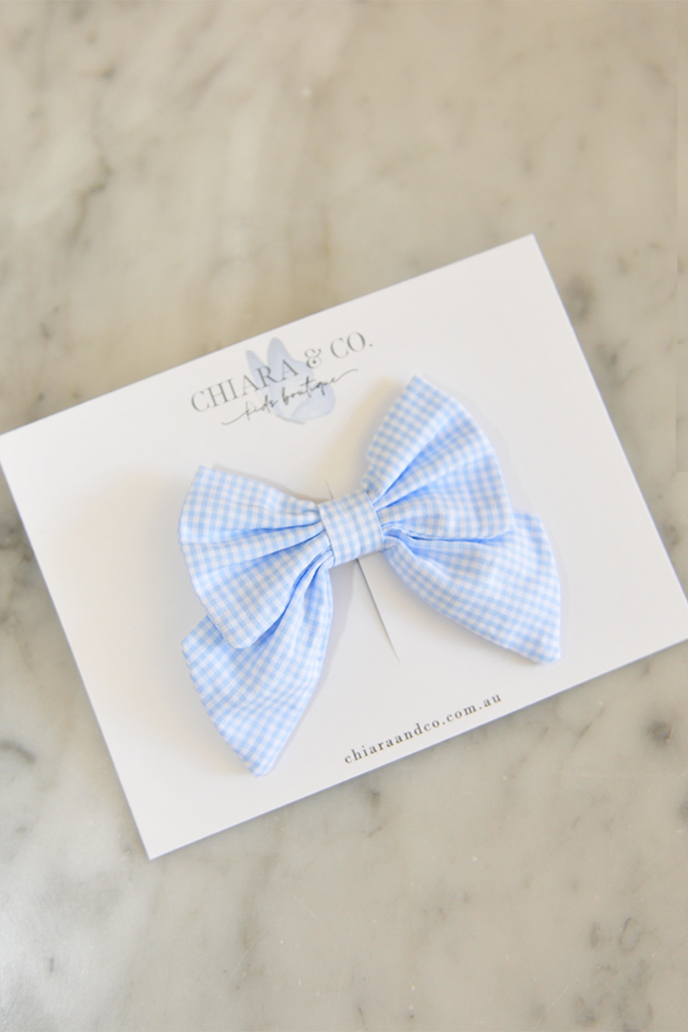 Blue gingham cotton hair bow