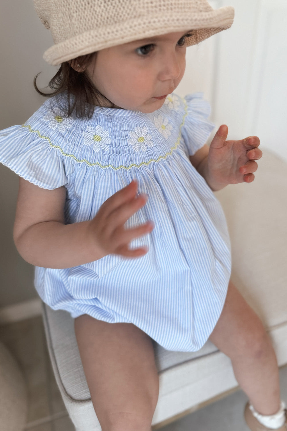 Daisy Hand Smocked Bishop Romper