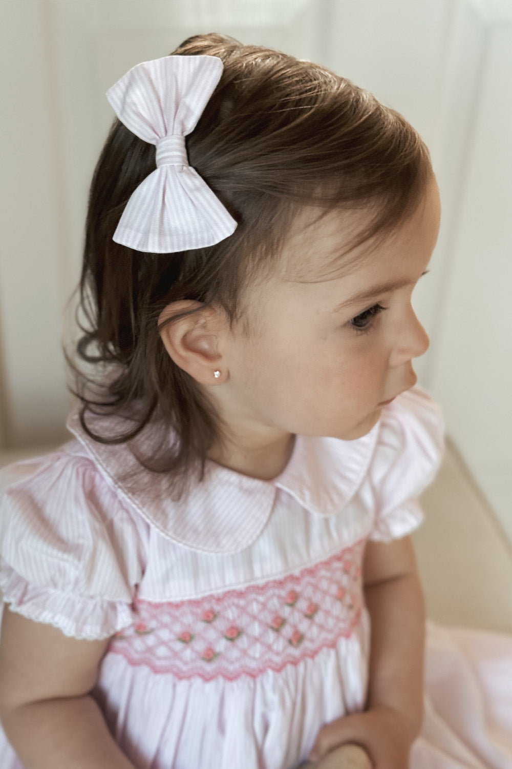 Light Pink Striped Bow-Hair Clip