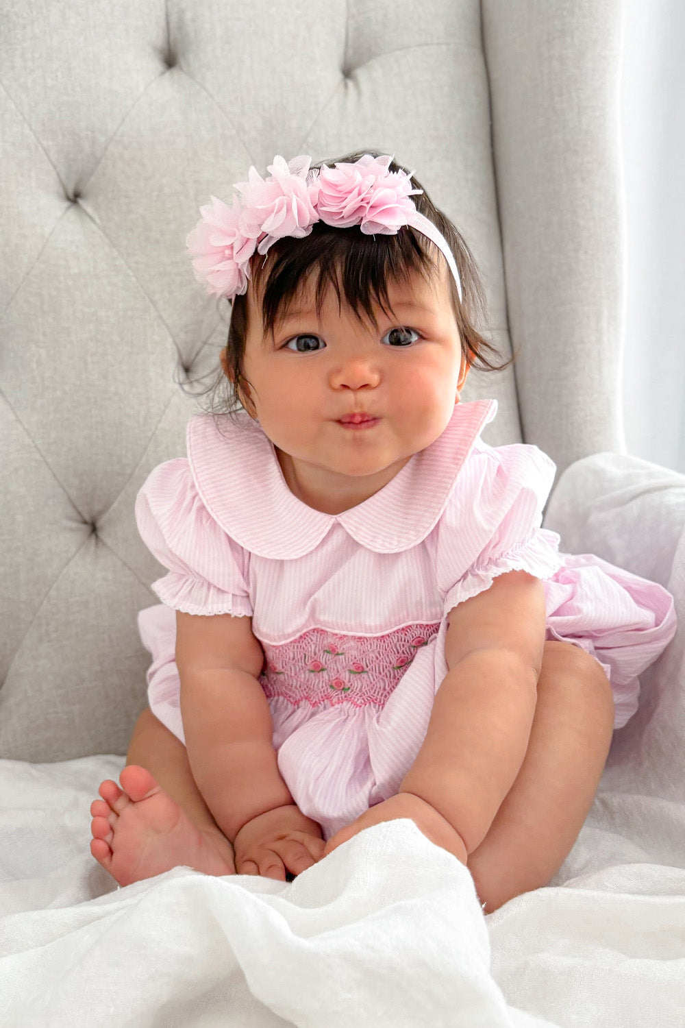 Light Pink Striped Hand Smocked Romper