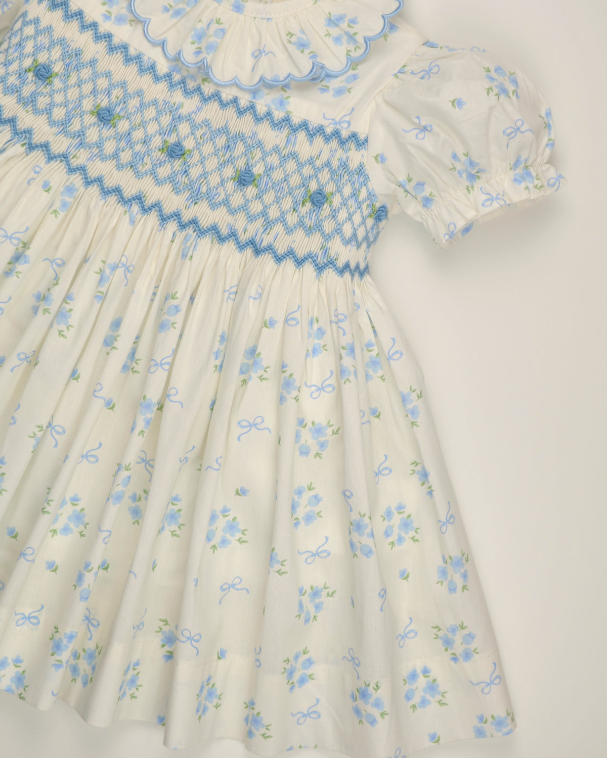 Elle Blue Floral Hand Smocked Dress