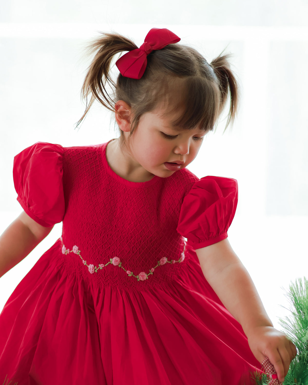 Red Christmas dress with roses
