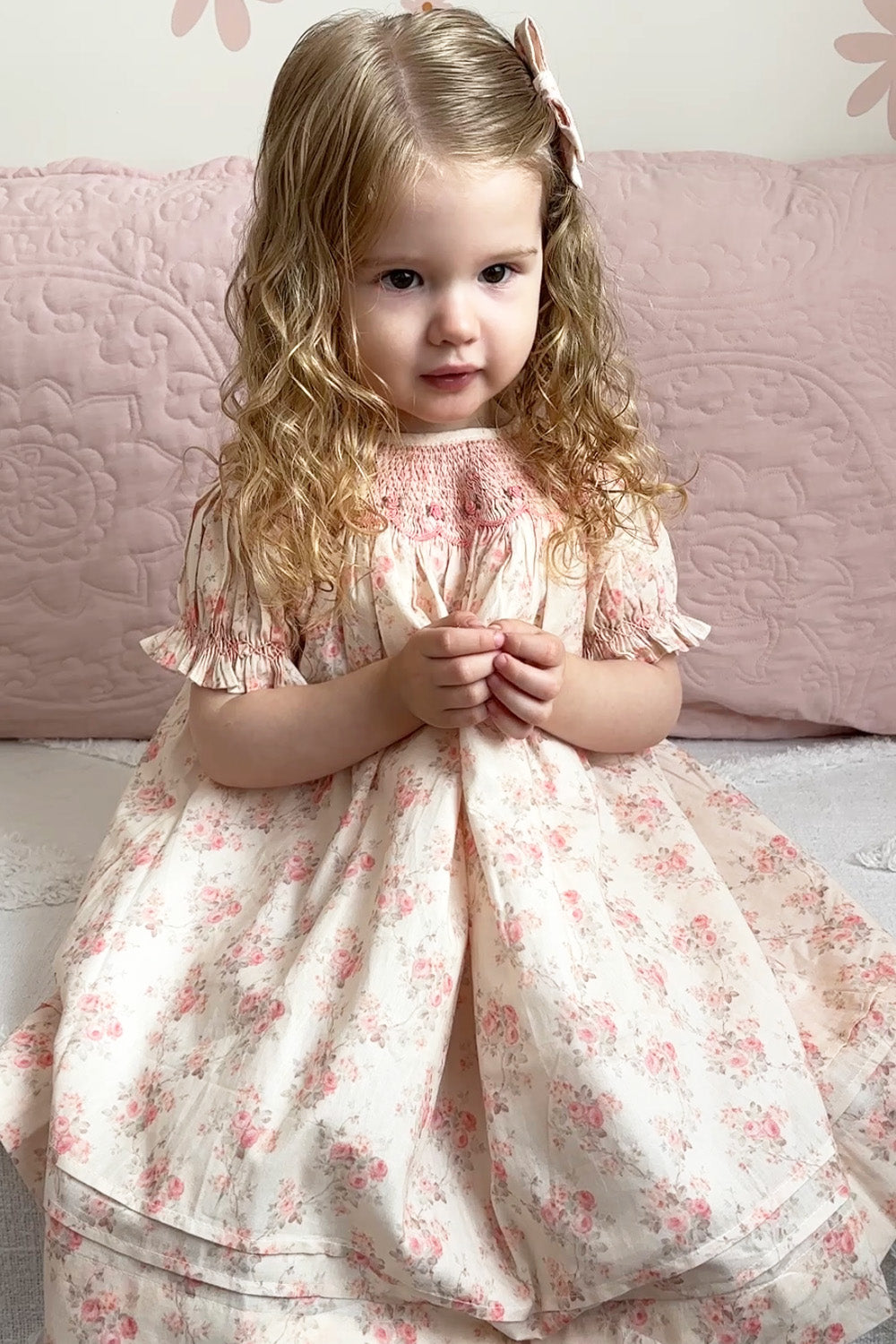 Peach Rose Hand Smocked Bishop Dress