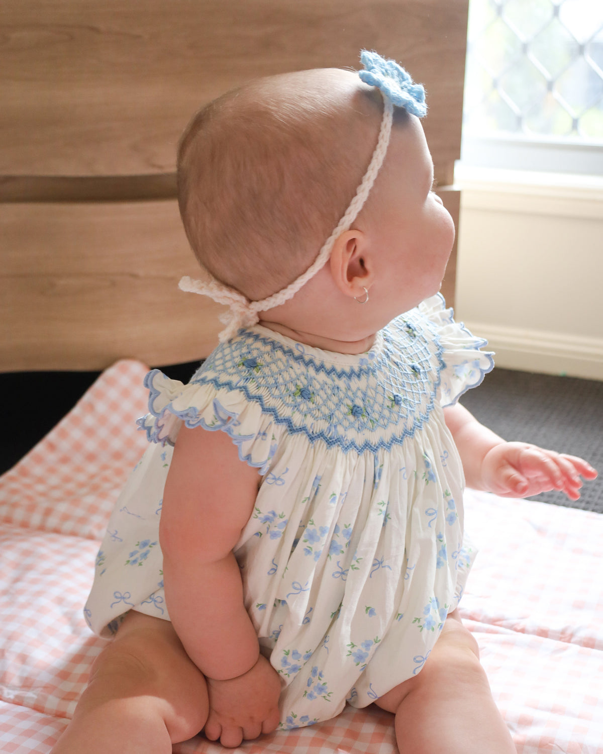 Elle Blue Floral Hand Smocked Romper